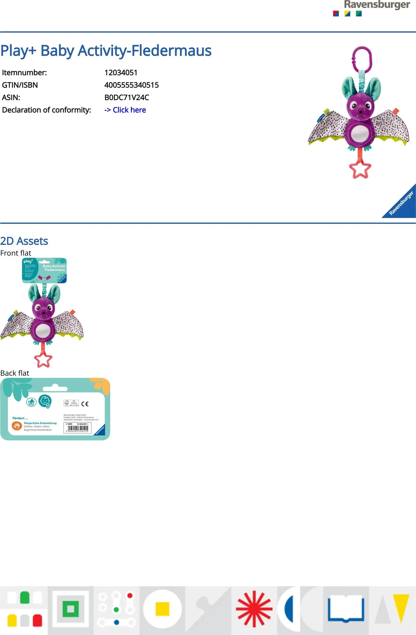 Baby Activity-Fledermaus – Kuschelspielzeug mit Spielelementen